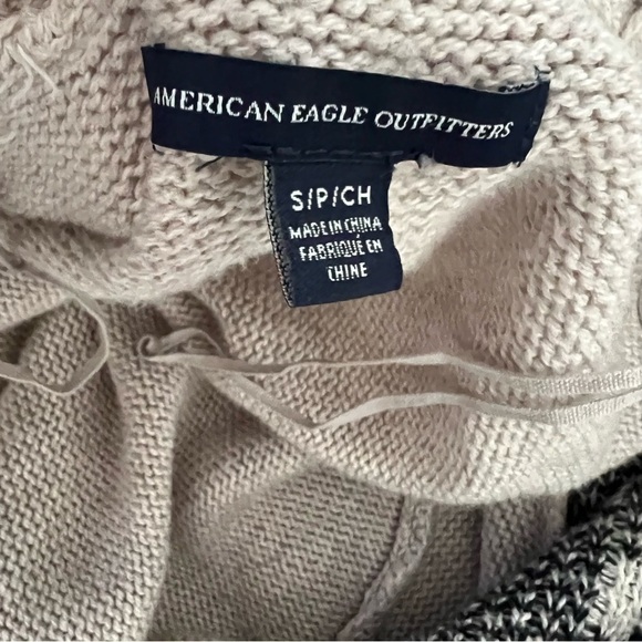 American Eagle Cardigan Womens S Beige Open Front Aztec Fringe Sweater - Picture 3 of 8